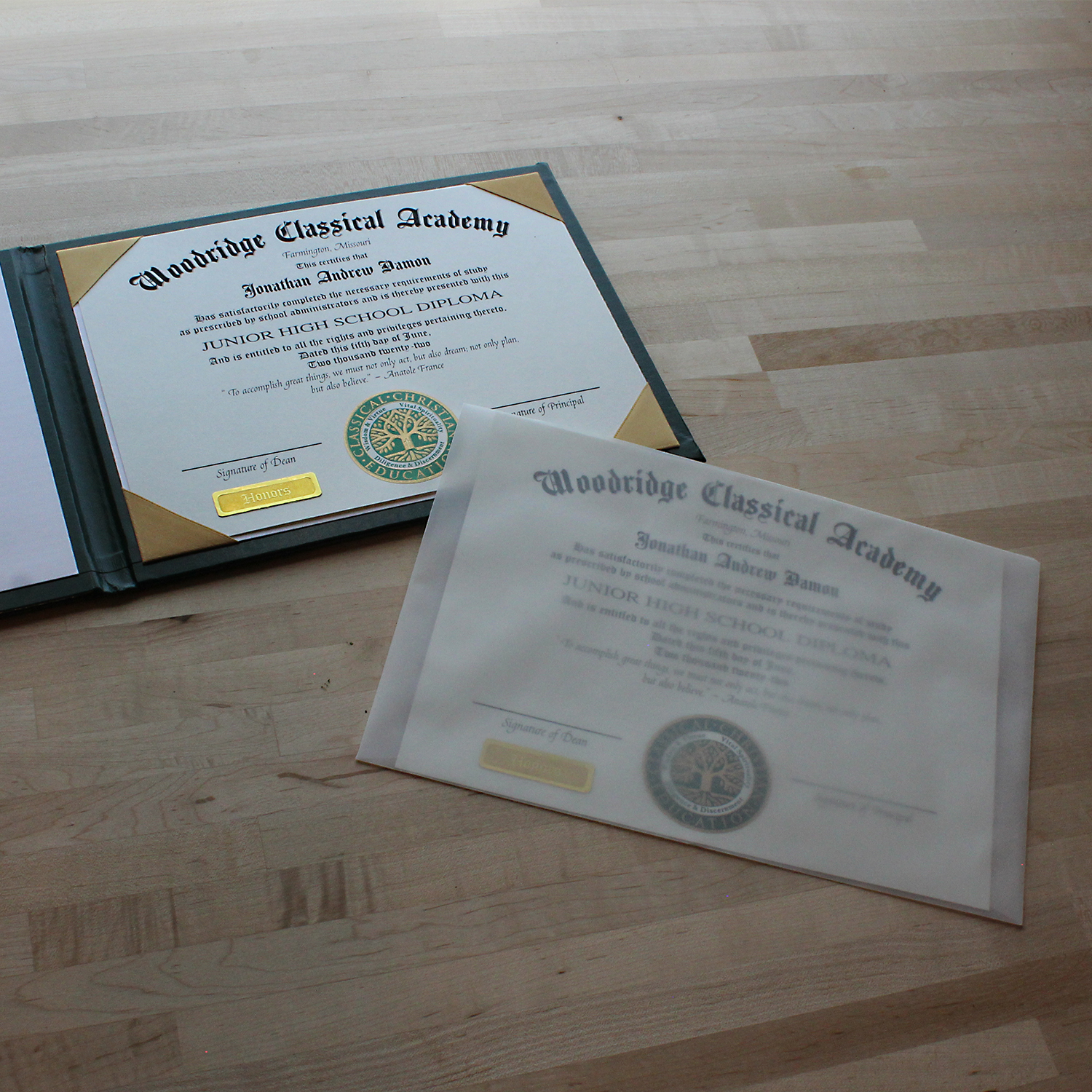 Middle School Diploma Printing - Graduation Ink Diplomas