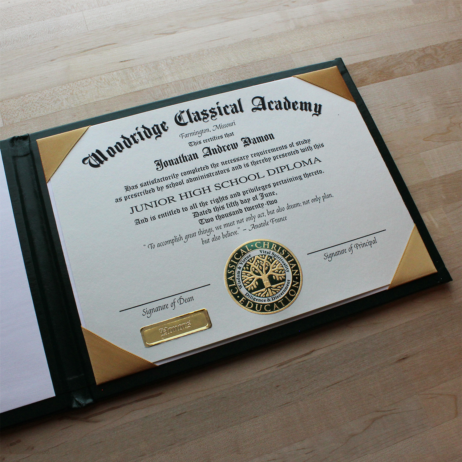 Middle School Diploma Printing - Graduation Ink Diplomas