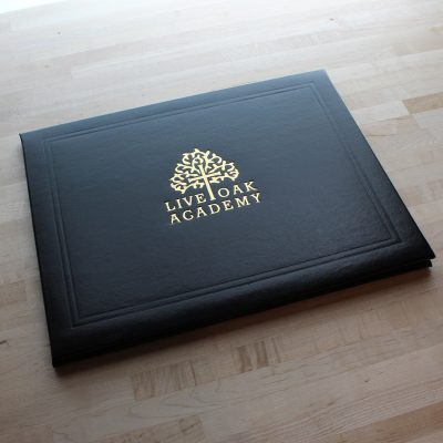 Diploma Cover foil stamped with custom logo