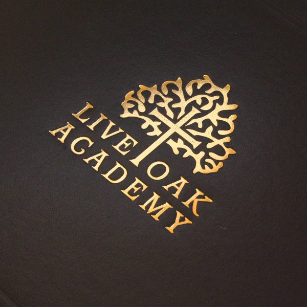 Closeup of logo on diploma cover