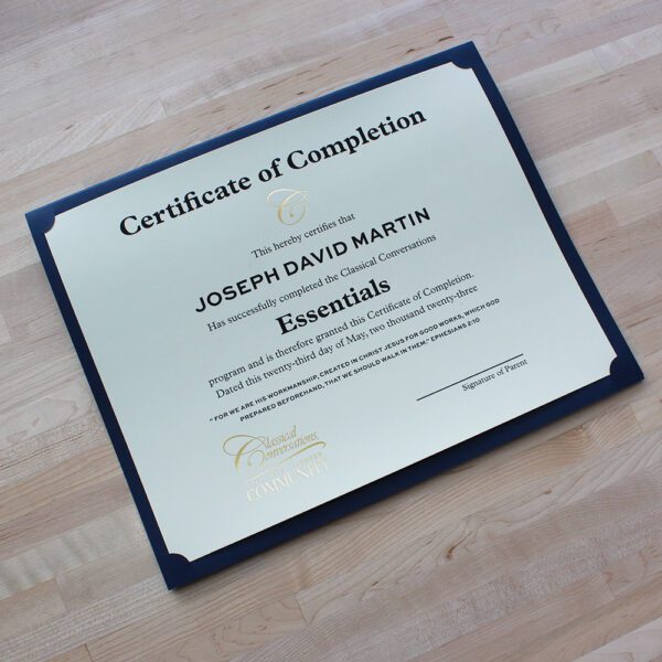 Classical Conversations Certificate of Completion for Foundations, Essentials, and Challenge Programs