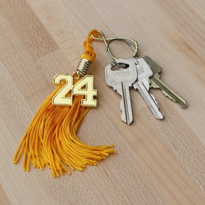 gold tassel keychain with 2024 year date