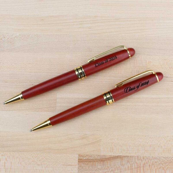 Lettering styles for "Class of 2024" engraved rosewood pens