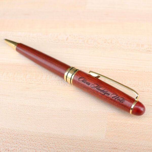 Rosewood Pen with laser-engraved name in script font
