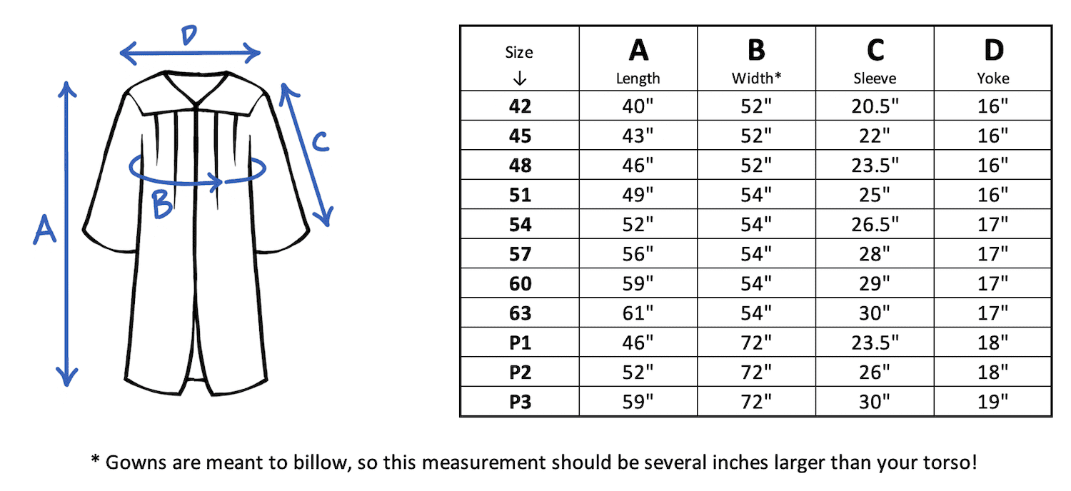 our cap and gown measurements