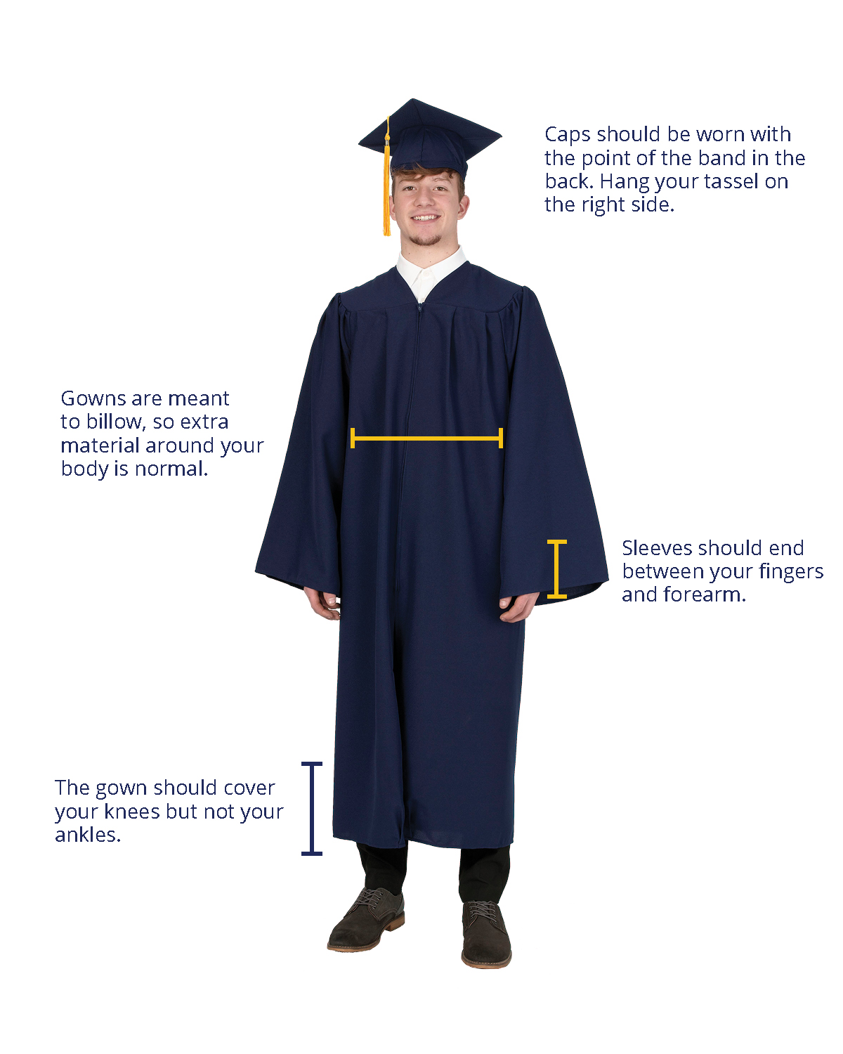 How a graduation gown should fit