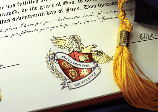 closeup of engraved diploma seal
